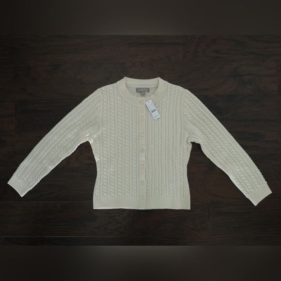 J-CREW Cable-knit crewneck cardigan in merino wool, NWT - Picture 2 of 11